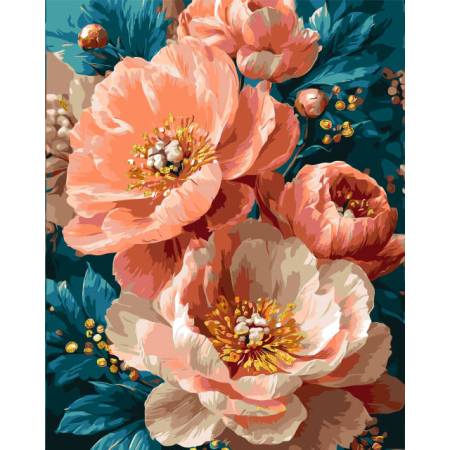 Картина за номерами Рожеві півонії з фарбами металік, LW 3170-01 Картина за номерами Рожеві півонії з фарбами металік, LW 3170-01