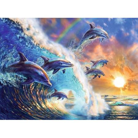 Дельфіни на хвилі