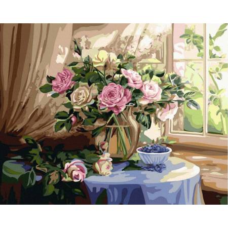 Картина за номерами Натюрморт з трояндами та чорницею, GX3701