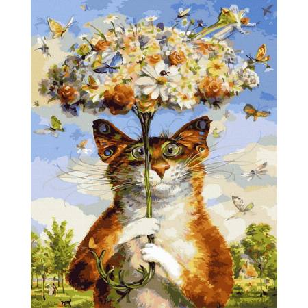 Картина за номерами Кіт вухань з ромашками, GX3956