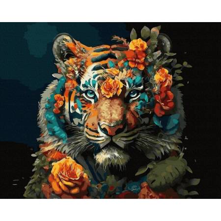 Картина за номерами Тигр у квітах, GX45748