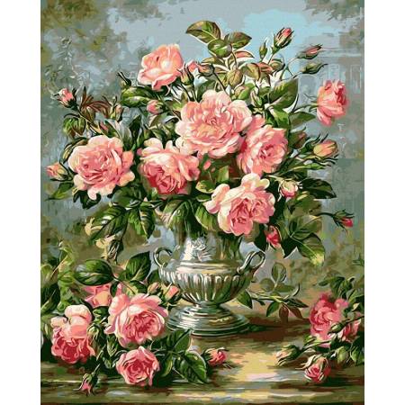 Картина за номерами Рожеві троянди у вазі, GX9447