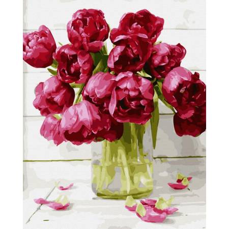 Картина за номерами Букет тюльпанів у прозорій вазі, GX45165