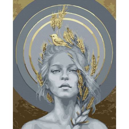 Картина за номерами Дівчина з колосками (золоті фарби) , JX1063