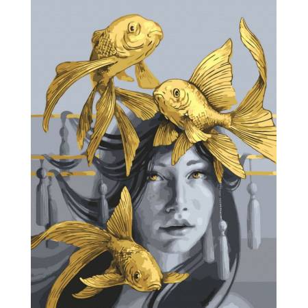 Картина за номерами Золоті рибки (золоті фарби) , JX1106