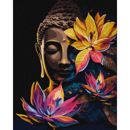 Картина за номерами Будда з лотосами з металік фарбами , KHO5103