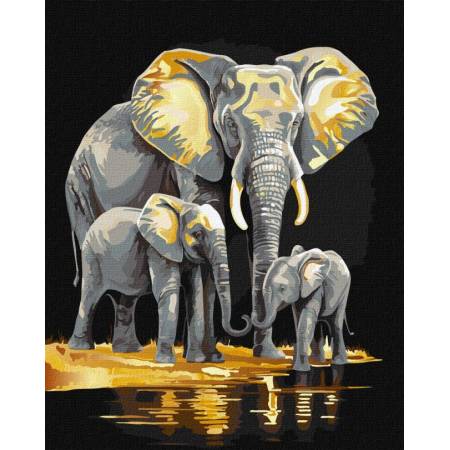 Картина за номерами Сімейство слонів з фарбами металік, KHO6530