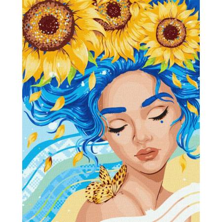 Картина за номерами Дівчина з соняшниками, KHO8308