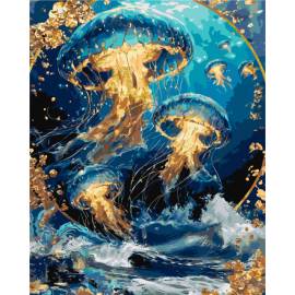 Свет медуз над волнами с металлическими красками