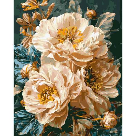 Картина за номерами Ніжні півонії з фарбами металік, LW3159-01 Картина за номерами Ніжні півонії з фарбами металік, LW3159-01