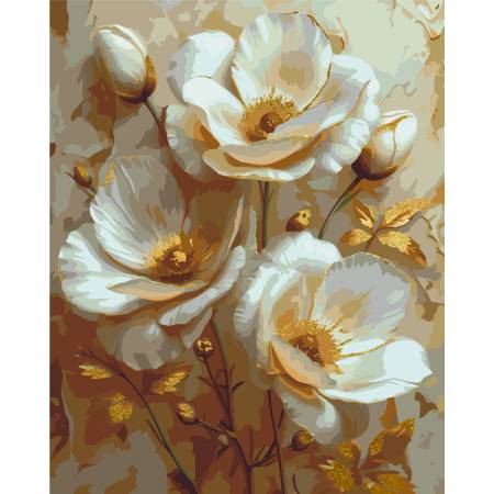 Картина за номерами Білі квіти з фарбами металік, LW3302
