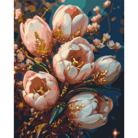 Картина за номерами Ніжні тюльпани із золотими фарбами, LW3304