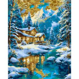 Зимний вечер в горах с металлическими красками