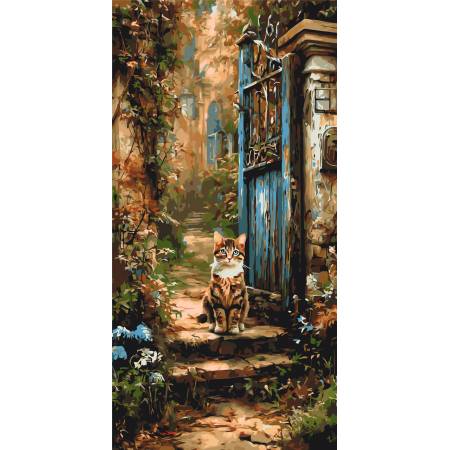 Картина за номерами Пейзаж. Кіт біля старої брами. тварини, LW5210