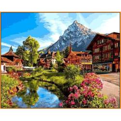 Альпійське містечко Babylon - у рамі, кольорове полотно
