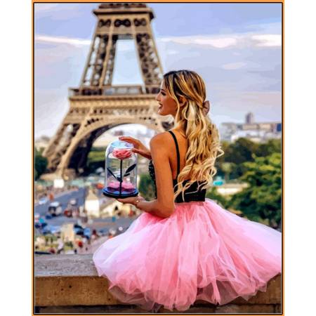 Картина за номерами З квіткою в Парижі - у рамі, кольорове полотно, NB1235R