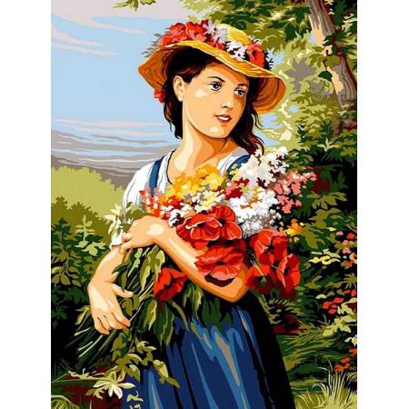 Картина за номерами Дівчина з квітами, VK255