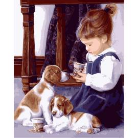Девочка с щенятами