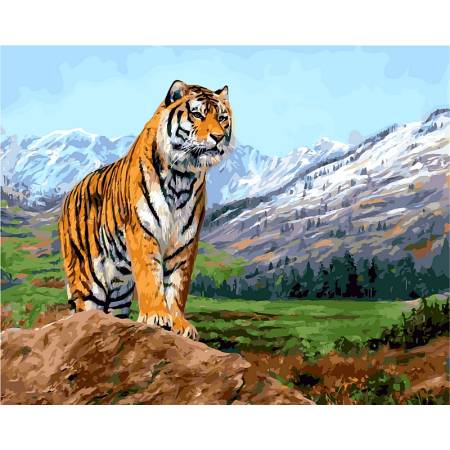 Тигр на тлі засніжених гір