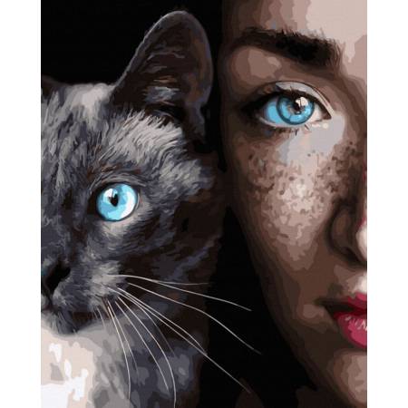 Картина за номерами Дівчина з кішкою, GX36660