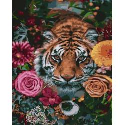 Тигр среди цветов 
