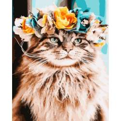 Кішка з квітковим вінком