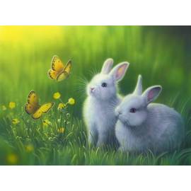 Алмазная вышивка - Кролики в траве