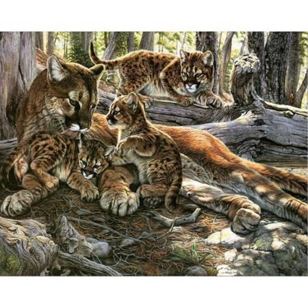 Леопард с детенышами
