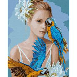 Девушка с голубыми попугаями
