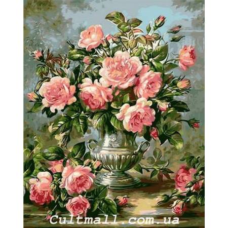Картина за номерами Троянди в срібній вазі, Q1117