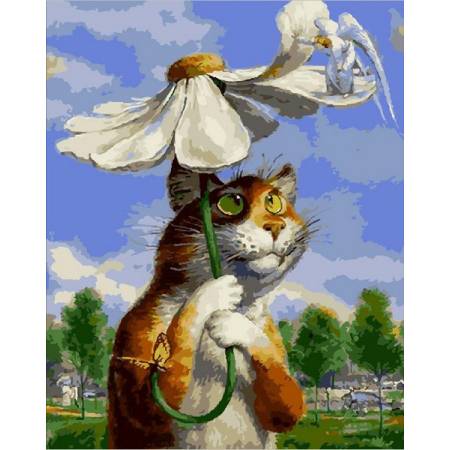 Картина за номерами Кіт із ромашкою, Q2076
