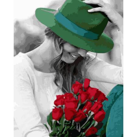 Картина за номерами Дівчина і зелений капелюшок , Q2268