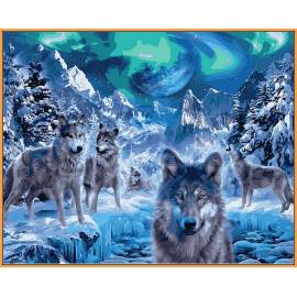 Волки и северное сияние, цветной холст