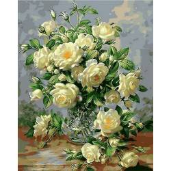 Букет белых роз, цветной холст