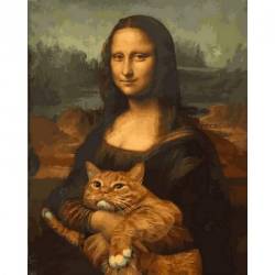 Мона Лиза с котом - в раме, цветной холст