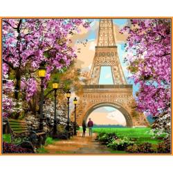 Прогулка по Парижу - в раме, цветной холст 