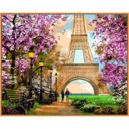 Прогулка по Парижу - в раме, цветной холст 