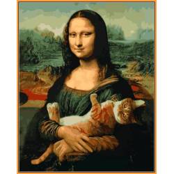 Мона Лиза и кот - в раме, цветной холст 