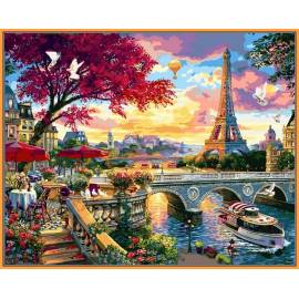 Цветущий Париж - в раме, цветной холст 