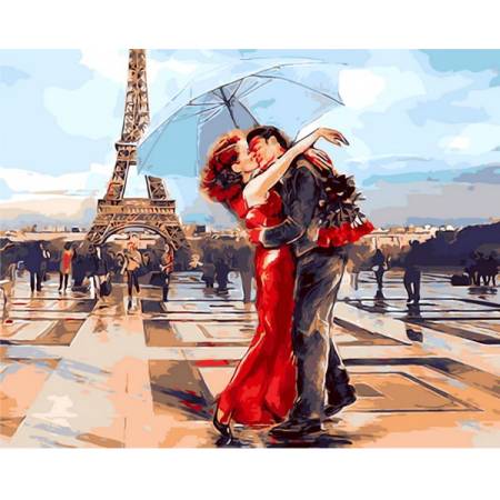 Картина за номерами Закохані Парижа, кольорове полотно, NB1431R