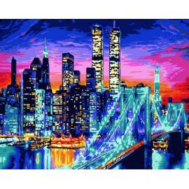 Бруклинский мост ночью, цветной холст