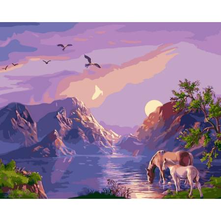 Картина за номерами Захід сонця в горах, кольорове полотно, NB182