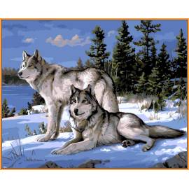 Волки на снегу, цветной холст