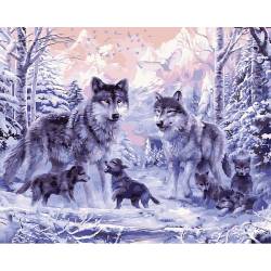 Волчья семья, цветной холст