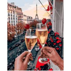 Бокалы Парижа с ягодами, цветной холст