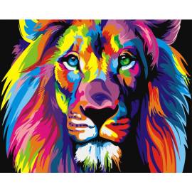 Радужный лев, цветной холст