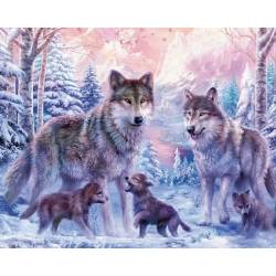 Семья волков с волчатами 