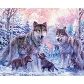 Семья волков с волчатами 