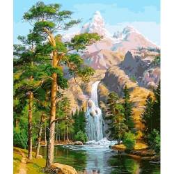 Величественные горы и водопад 