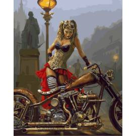 Мотоцикл і дівчина в стилі стімпанк